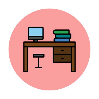 düz ofis masa simgesi vektör illüstrasyonu