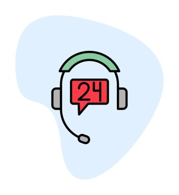 Basit 24 Saat Telefon Desteği simgesi, vektör illüstrasyonu