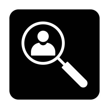 Arama simgesi, insan avatarıyla büyüteç, vektör illüstrasyonu