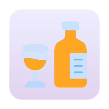 Şarap kadehi simgesi olan şişe, vektör illüstrasyonu 