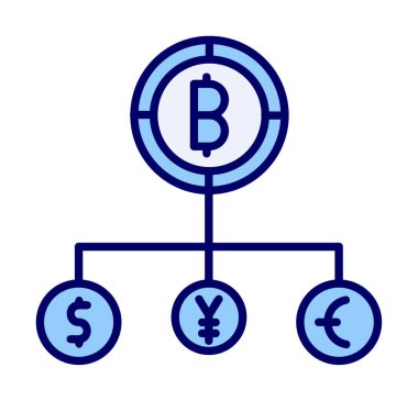 Bitcoin, dolar, avro ve yen sembollü para birimi yapısı 