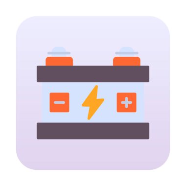 Araba aküsü simgesi. Ağ için Kataloglayıcı imza vektör simgesinin düz çizimi.