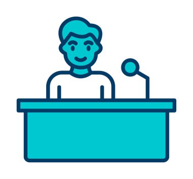 Mikrofon web simgesi, vektör illüstrasyonuna sahip yorumcu