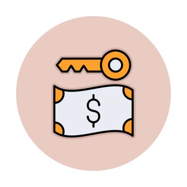 Dolar para birimi ve anahtar simgesi, Fidye yazılımı konsepti, vektör illüstrasyonu  