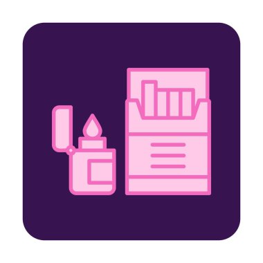 Sigara ve daha hafif ikonlu tütün sembolü, vektör illüstrasyonu 