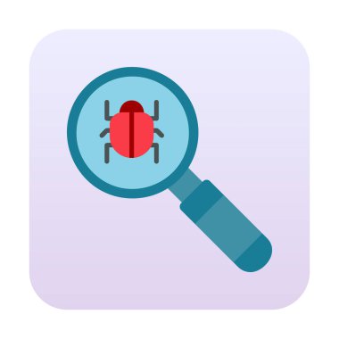 Böcekli büyüteç, virüs tespit simgesi, vektör illüstrasyon tasarımı 