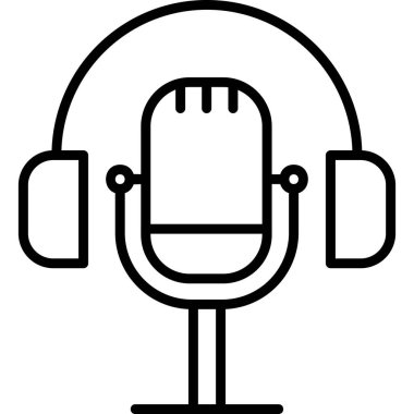 Mikrofon simgesi ve vektör illüstrasyonlu kulaklıklar