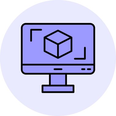 3D modelli bilgisayar ekranı, vektör illüstrasyonu