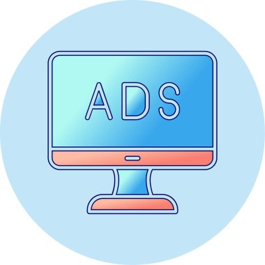 Web reklam simgesi, metin reklamları ile monitör, vektör illüstrasyonu