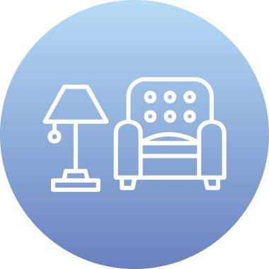 İç Tasarım Simgesi. Yer lambası ve Kol Sandalyesi tabelası. Vektör İllüstrasyonu