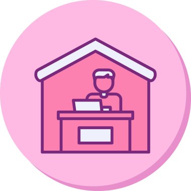 Ev hattı ikonunda çalış. Dışarıdan iş ilanı. Uzaktan ofis çalışanı sembolü. Kalite tasarım elemanı. Satır biçimi ev simgesi