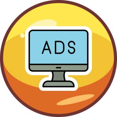 Web reklam simgesi, metin reklamları ile monitör, vektör illüstrasyonu