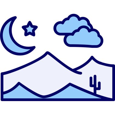 Dağdaki gece sahnesinin vektör illüstrasyonu 