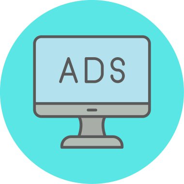 Web reklam simgesi, metin reklamları ile monitör, vektör illüstrasyonu