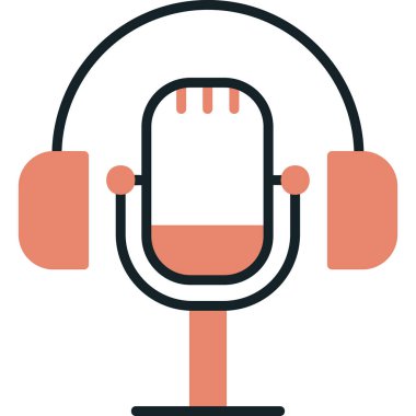 Mikrofon simgesi ve vektör illüstrasyonlu kulaklıklar