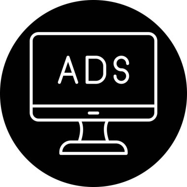 Web reklam simgesi, metin reklamları ile monitör, vektör illüstrasyonu