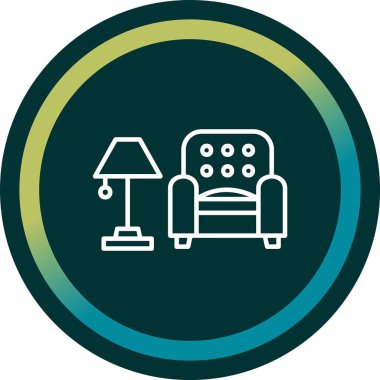 İç Tasarım Simgesi. Yer lambası ve Kol Sandalyesi tabelası. Vektör İllüstrasyonu