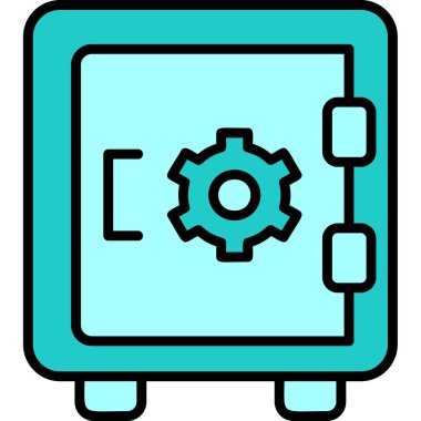 Dolap, güvenli, Vector Line Illustration. İş ve Finans simgesi.