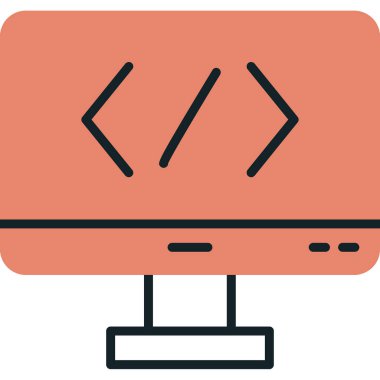 Bilgisayar ekranında kod simgesi, vektör illüstrasyonu basit tasarım