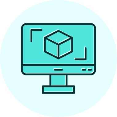 3D modelli bilgisayar ekranı, vektör illüstrasyonu