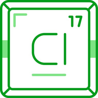 Klor CI kimyasal element simgesi. Periyodik tablonun kimyasal elementi. Atom numarası ile imzala