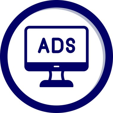 Web reklam simgesi, metin reklamları ile monitör, vektör illüstrasyonu