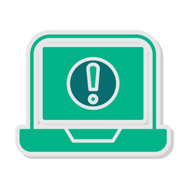 Dizüstü bilgisayar ekranında ünlem işareti, vektör illüstrasyonu basit tasarım