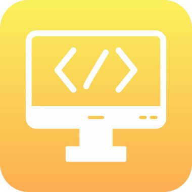 Bilgisayar ekranında kod simgesi, vektör illüstrasyonu basit tasarım