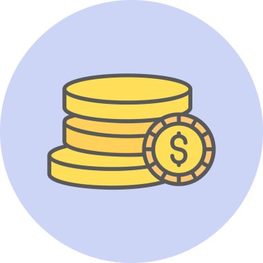 Dolar işareti ağ simgesi olan bozuk para yığını, vektör illüstrasyonu