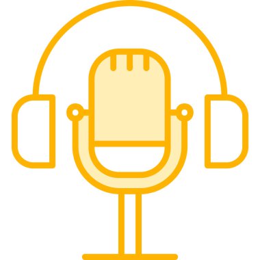 Mikrofon simgesi ve vektör illüstrasyonlu kulaklıklar