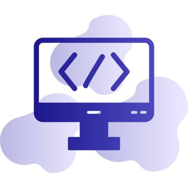 Bilgisayar ekranında kod simgesi, vektör illüstrasyonu basit tasarım