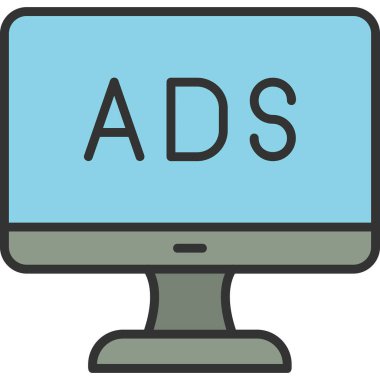 Web reklam simgesi, metin reklamları ile monitör, vektör illüstrasyonu