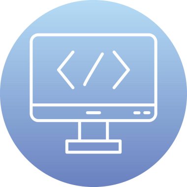 Bilgisayar ekranında kod simgesi, vektör illüstrasyonu basit tasarım