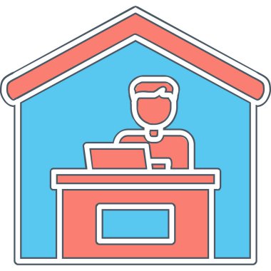 Ev hattı ikonunda çalış. Dışarıdan iş ilanı. Uzaktan ofis çalışanı sembolü. Kalite tasarım elemanı. Satır biçimi ev simgesi