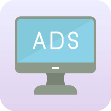 Web reklam simgesi, metin reklamları ile monitör, vektör illüstrasyonu