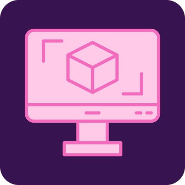 3D modelli bilgisayar ekranı, vektör illüstrasyonu