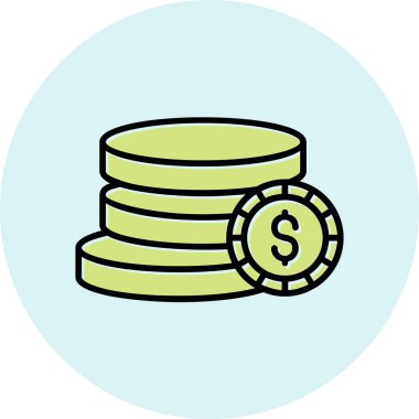 Dolar işareti ağ simgesi olan bozuk para yığını, vektör illüstrasyonu