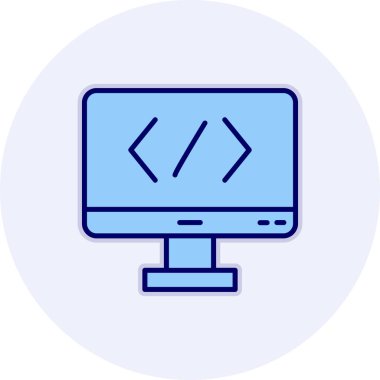 Bilgisayar ekranında kod simgesi, vektör illüstrasyonu basit tasarım