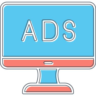 Web reklam simgesi, metin reklamları ile monitör, vektör illüstrasyonu