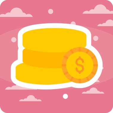 Dolar işareti ağ simgesi olan bozuk para yığını, vektör illüstrasyonu