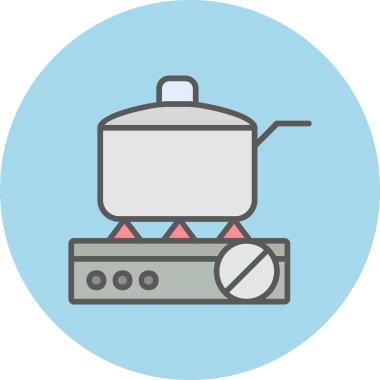 Gaz ocağında tava pişirmek. Web simgesi basit illüstrasyon