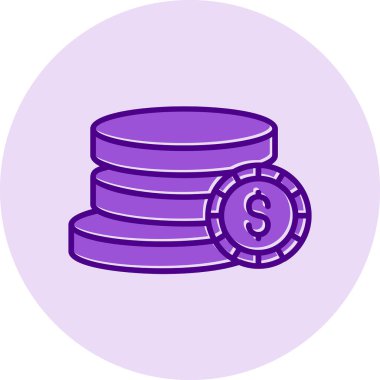 Dolar işareti ağ simgesi olan bozuk para yığını, vektör illüstrasyonu