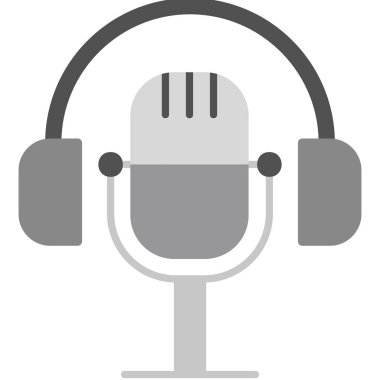 Mikrofon simgesi ve vektör illüstrasyonlu kulaklıklar