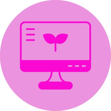 Ekranda bitki olan bilgisayar monitörü. Web simgesi vektör illüstrasyonu 