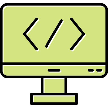 Bilgisayar ekranında kod simgesi, vektör illüstrasyonu basit tasarım