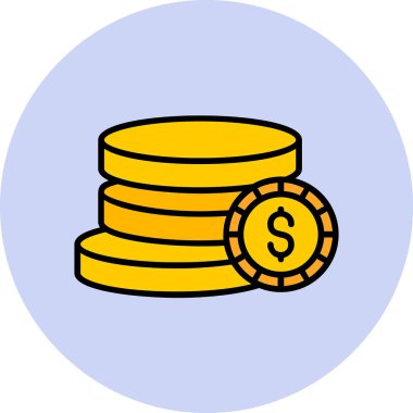 Dolar işareti ağ simgesi olan bozuk para yığını, vektör illüstrasyonu