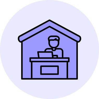 Ev hattı ikonunda çalış. Dışarıdan iş ilanı. Uzaktan ofis çalışanı sembolü. Kalite tasarım elemanı. Satır biçimi ev simgesi