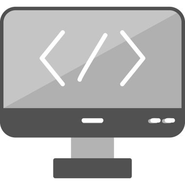 Bilgisayar ekranında kod simgesi, vektör illüstrasyonu basit tasarım