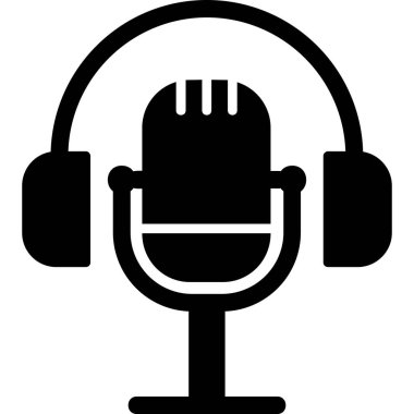 Mikrofon simgesi ve vektör illüstrasyonlu kulaklıklar