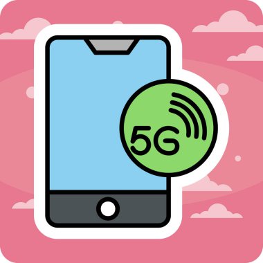 Smartphone 'da 5G Ağı. Renkli Vektör Simgesi